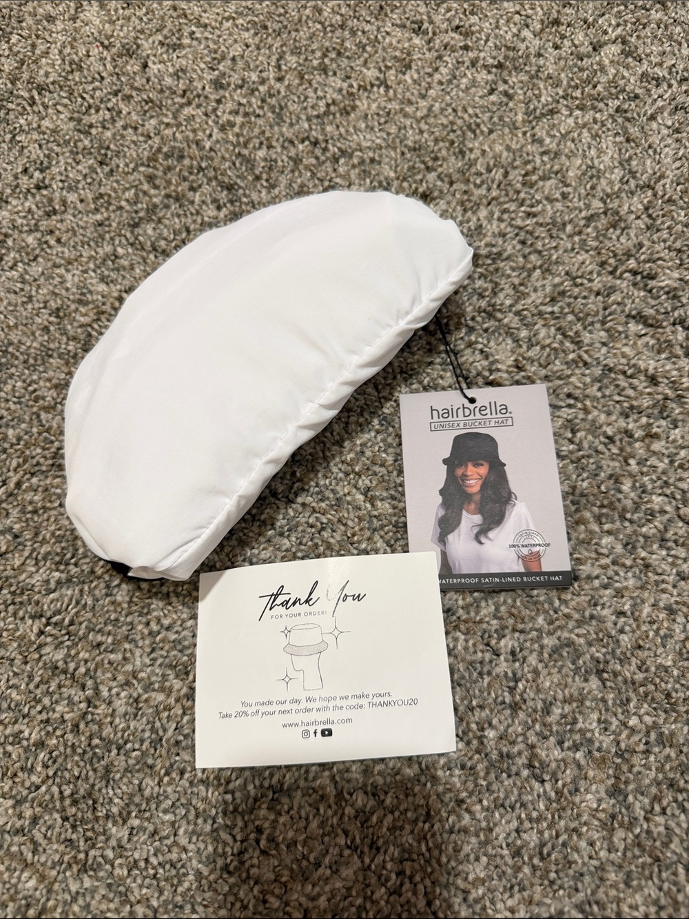 Hairbrella Waterproof Satin-Lined White Bucket Hat